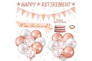 BBTO 21 Pcs Retirement Party Decorations Kit Rose Gold Happy Retirement Banner Retired Sash Glitter Balloons Farewell Cake Topper with Bunting Flags Ribbon for Sorry Your Leaving Party Supplies