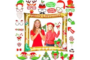 LMSHOWOWO 32 Stück Weihnachtsfeier Foto Requisiten mit Weihnachten Aufblasbarer Fotorahmen für Weihnachten Fotorequisiten Fotobox Accessoires Photo Booth Requisiten