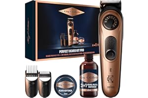 ‎KING C. GILLETTE King C. Gillette Geschenkset, Elektrischer Bartschneider Herren PRO, Trimmer mit Präzisionsrad für 40 Längen, Ultrascharf, Kabelloser Bartrasierer — Inkl. Mini Bartshampoo 60ml + Mini Bartbalsam 25ml