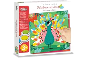CREA LIGN' Créa Lign’ | Peinture au Doigt - Animaux Colorés | Activité Manuelle dès 3 ans | 6 Tableaux à Décorer + 1 Encreur 4 Couleurs Lavable + Chevalet | Peinture Facile et Propre pour Enfants