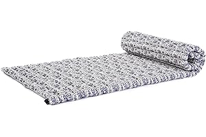 LEEWADEE Roll-Up Thai Mattress, 200x76x5 cm, Guest Bed Yoga Floor Mat Thai Massage Pad Eco-Friendly Organic And Natural, Kapok, Blue White