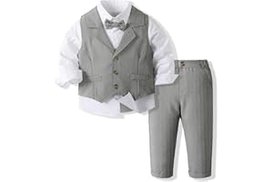 Yaopelky Formal Suit Set Baby Boy Toddler Gentleman Outfit Vest Suits with Bow Tie Dress Shirt Pant Boys Wedding Outfits