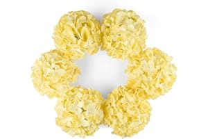 DuHouse Artificial Bigger Silk Hydrangea Flower Heads with Stem Real Touch Fake Hydrangea Flower Bouquets for Wedding Home Party Garden Centerpiece Pack of 6(Yellow)