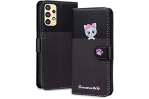 Rnrieyta Miagon per Samsung Galaxy A23 5G/4G Cover,Custodia Cartone Cane Gatto Carino Portafoglio a Libro in PU Pelle Giuntato Flip Cover con Porta Carte Chiusura Magnetica Case,Grigio