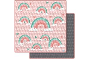 Babylekmatta, vikbar, 127 x 127 cm, halkfri ValbabyCare | Bomull med hög densitet, maskintvättbar och regnbågsdesign med siff