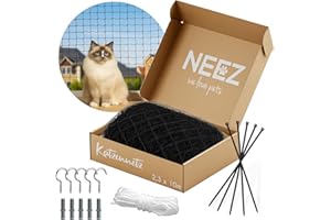 NEEZ Katzennetz für Balkon & Fenster ohne Bohren 2,3 x 10m - Schwarzes robustes Katzenschutznetz inkl. Befestigungsset - Katzen Netz reißfest & wetterfest - Zuschneidbares Netz Balkonschutz für Katzen