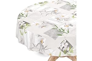 ANRO Tovaglia cerata, lavabile, rotonda, bordo tagliato, motivo orchidea, spa, facile da pulire, 120 cm