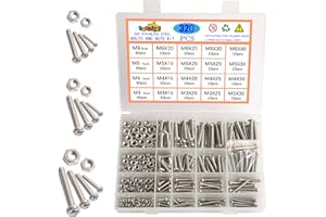 huruirui Nut and Bolts Set M3 M4 M5 M6 304 Stainless Steel Round Head Cross Screw Bolts and Nuts Kit Hexagon Machine Screw With Storage Box 320PCS