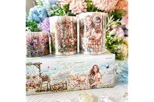 MisKepaa Nastri Floreali per Accessori Scrapbook, 3 Rotoli Pre-Tagliati Washi Tape PET, Set di Adesivi per Scrapbooking, Bullet Journal, Scrapbooking, DIY Crafts, Pittura (Spring Garden)