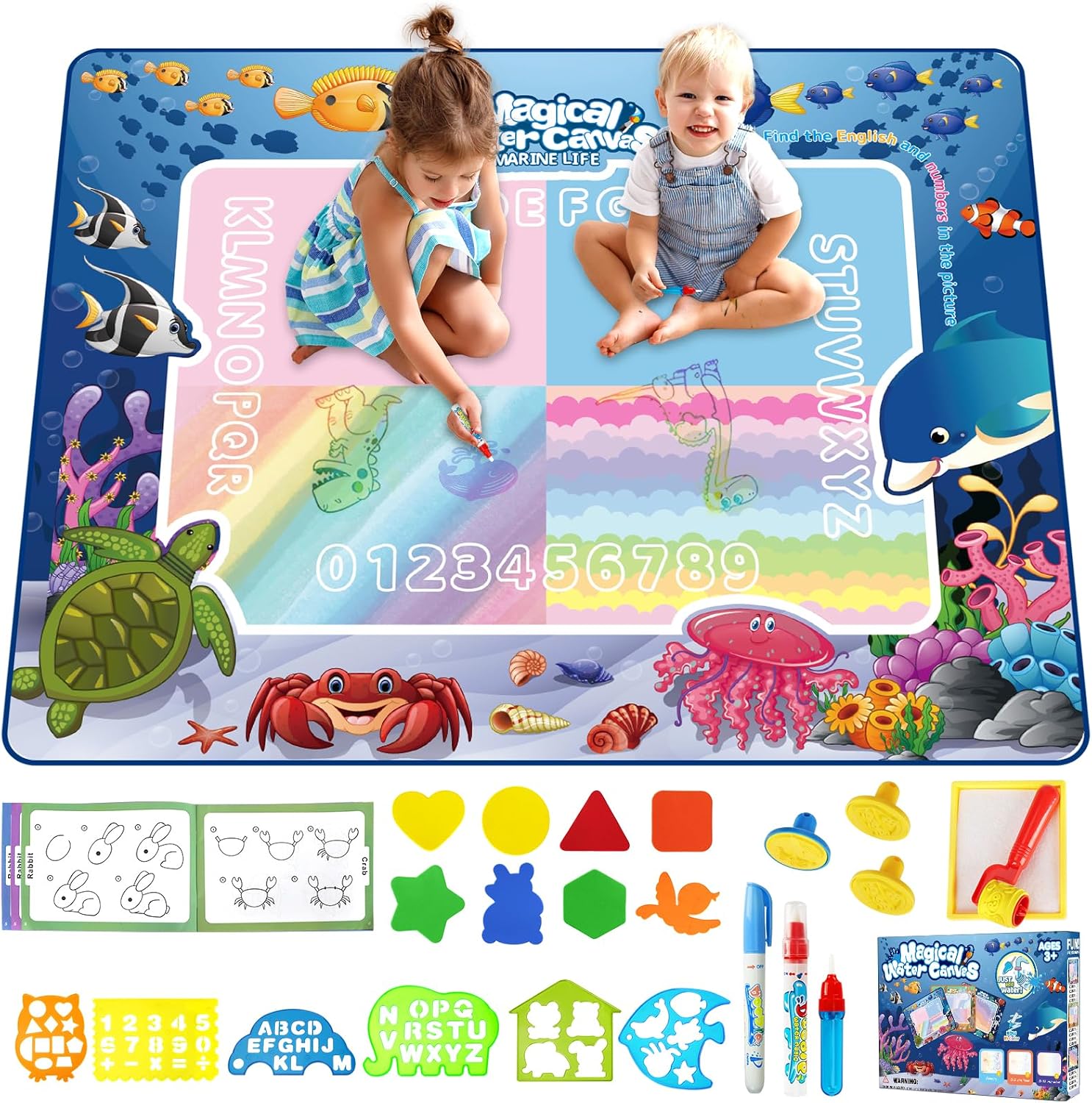 Alfombrilla de agua para niños, alfombrilla de pintura con lápiz de agua, alfombrilla de dibujo de juguete para dibujar, juguete de delfín, regalos de juguete para niños y niñas de 1 2 3 4 5 6 7 años