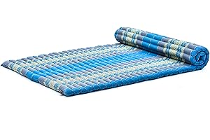 Leewadee - Kapok Roll Mat – Handcrafted Folding Sleep & Relaxation Mattress from Thailand, Ideal as Guest Bed, Camping Mat, Yoga Mat or Traditional Futon, 190 x 100 cm, Light Blue