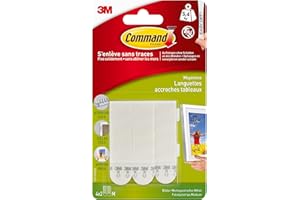 Command Languettes Accroches Tableaux Moyen Modèle, 4 x 2 Languettes, 5,4 kg, Blanc - Fixation sans Dommage