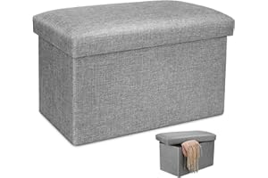 Venga amigos Cajas Organizadoras 40 x 25 x 25 cm Caja Almacenaje Juguetes Plegable de Almacenamiento Banco Otomano Taburete de Lino para Dormitorio Pasillo Sala de Estar Ropa Libros