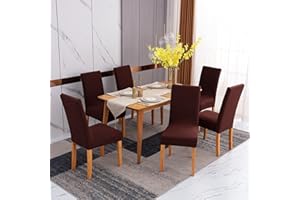‎SUFDARI Stuhlhussen 4er Set Braun, Stretch Esszimmer Stuhlbezug für Esszimmerstühle, Abnehmbarer Waschbarer Spandex Stuhlüberzug für Küchenstühle,Hotel, Bankett(Braun, 4 Stück)