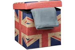 Relaxdays Foldable Stool 38 cm Stable Folding Stool with Trendy Designs as Practical Footrest ,Cube Seat with Printed Faux Leather, Storage Box with Storage Space and Lid