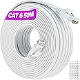 Cat 6 Ethernet Cable 50m, Internet Cable 50m High Speed Gigabit 10/100/1000Mbit/s, Long Network Cable 50m Flat Wlan Cable, RJ45 Patch Cable Slim LAN Cable White Broadband Cable for Modem (50 Clips)