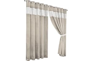Olivia Rocco Diamante Blackout Eyelet Curtains With Tie Backs Black Out Thermal Ring Top Curtain Pair Window Dressing, 66" (Width) x 54" (Drop) Natural