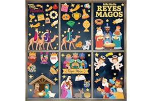 Augshy 9 Hojas Navidad Reyes Magos Ventanas Pegatinas, Pegatinas de Reyes Magos de Decoración, Navidad Nacimiento Pegatinas de Ventanas Cristal Decoración Adornos Pared Puerta Casa Navideños