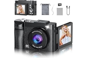 4K Digitalkamera Kamera Fotokamera- Maxmango 50MP Autofokus Vlogging Kamera mit 2.8" 180° Klappdisplay Fotoapparat, 16X Digitalzoom- kompaktkamera Retro mit 32GB SD für YouTube, Reisen, Einsteiger