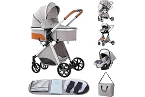 ALYIKOU-poussette 3 en 1，Combinaison pliable poussette 3 in 1，poussette bebe 0 a 3 ans Housse de pluie, sac Mommy, moustiquaire, accessoires de siège, adaptateur universel (LV9 Gris argenté)
