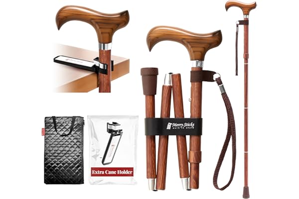 Merry Sticks, Canne de Marche réglable Pliante, Comprend Un Sac de Canne Pratique et Un Porte-Canne réfléchissant Intelligent