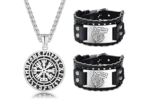 ADRAMATA Vichingo Collana Vichingo Bracciali per Gli Uomini Amuleto Gioielli Norvegese Vegvisir Vichingo Collana Braccialetto Freccia Collana Lupo Fenrir Bracciale Set
