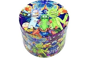 TPLF Grinder Rick e Morty in 4 parti macinaspezie in lega di zinco e farfalla, resistente, trituratore di erbe secche, piccola spatola a polline, coperchio magnetico chiusura perfetta (50 mm)