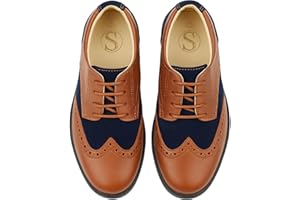 SIRRI Zapatos de Vestir de Charol de Ante para niños con Cordones Brogue Calzado de Boda Formal