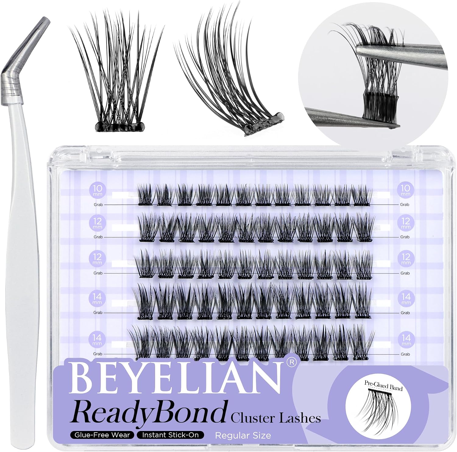 BEYELIAN Pestañas Postizas Self Adhesive, 72 Pcs D+ Curl DIY Press on Pestañas Individuales, Pestañas Adhesivas Reutilizables Cluster Lashes Pestañas Postizas (R06)