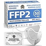 ADESTE - 50 Mascherine FFP2 Bianche Certificate CE, Filiera controllata, anallergiche, con elastici comodi e resistenti. Sicu