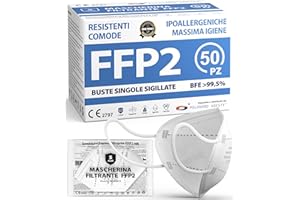 POLONORD ADESTE ADESTE - Mascherine FFP2 Bianche Certificate CE, Filiera controllata, anallergiche, con elastici comodi e resistenti. Sicura: capacità filtrante >99,5%, Buste singole sigillate