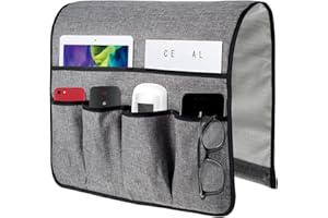 BT Chou Sofa Armrest Organizer, Anti-Slip Sofa Armrest Organiser with 6 Pockets,Caddy Pocket for Couch Armchair, Cloth Storage Pouch Holder for Tablet Phone Glasses Magazines Remote Control