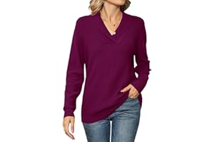 IECCP Women's V Neck Tops Long Sleeve Jumpers Solid Color Pullover Lapel Knit Sweater