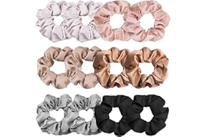 VENUSTE Neutral Scrunchies for Women, Premium Satin Softer than Silk, Bobbles Elastic Bands Ponytail Holder Hair Accessories, 12 Pack