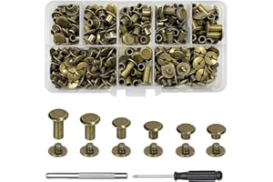 xiaoxiaozhijia 110 Piezas Remache de Tornillos,M5 Remaches para Cuero Set,Tornillo Longitud 4/5/6/8/10/12mm,Tornillos de Fijación para DIY Decoración de Cuero (Bronce)