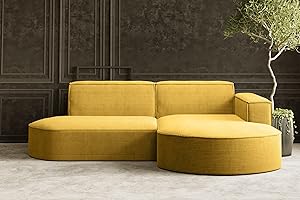 ‎KAISER MÖBEL Kaiser Möbel, Ecksofa, Schlafsofa, Sofa Modena Studio Parma, Modern Design Couch, Polsterecke, Freistehend Sofa Wohnzimmer -Stoff Dicker Cord Poso Gelb Rechts