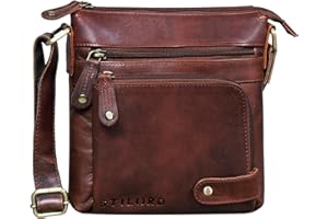 STILORD 'Cameron' Petit Sac à Bandoulière Cuir Sacoche à l'Épaule Vintage Sac Messager pour Tablette 8.4 Pouces A5 Documents Besace en Cuir Véritable