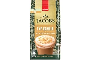‎JACOBS Jacobs Typ Cappuccino Vanille, Getränkepulver mit löslichem Bohnenkaffee, Instant Kaffee, für 25 Getränke, 360 g