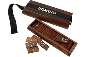 Ajuny Jeu de Dominos en Bois Dur Fait Main – Coffret 28 pièces, Boîte 20,3×3,8×7 cm – Portable pour Voyage, Soirées en Famille, Artisanat d’Inde du Nord, Idée Cadeau