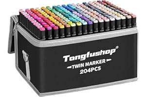 Tongfushop Rotulador de 204 Colores, Rotuladores Alcohol Doble Punta, 2S Secado Rápido Permanent Marcadores Base Alcohol con Bolsa de Almacenamiento y Espaciador para Niños, Adultos Cómics, Colorear
