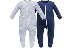 Owlivia Organic Cotton Baby Boy Girl Zip Front Sleep 'N Play, Footed Baby Sleepwear, Long Sleeve Pyjamas from Newborn to 18months