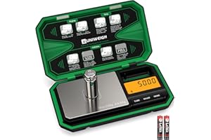 UNIWEIGH Digitale Taschenwaage 200g/0,01g Feinwaage, Digitale Waage, Tragbare Mini-waage, Schmuckwaage, Küchenwaagen, Münzwaage,Goldwaage, Grammwaage Scale mit 50g Kalibriergewicht -Grün