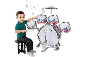 DOCAM Schlagzeug Kinder, Kleinkind Jazz Schlagzeug Set 5 Trommeln mit Hocker Percussion Musikinstrumente Geburtstag Frühe Erziehung Weihnachts Geschenk Spielzeug für 3 4 5 Jährige Mädchen Jungen