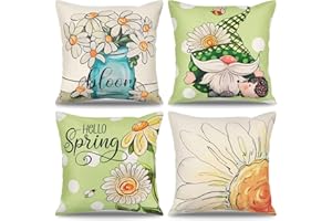 Weldomcor Decorative Cushion Cover 18x18 inch Set of 4 Spring Throw Pillow Covers Modern Bohemian Pillow Cases Decorations for Patio Garden Porch Bench Sofa (Sunflower, 45x45 cm)