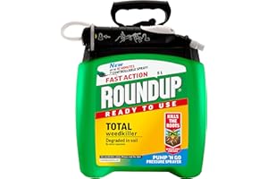 Roundup Fast Action Weedkiller Pump 'N Go Spray – 5L Ready-to-Use Glyphosate Formula – Kills Weeds & Roots with Visible Results in 1-2 Days – Refillable Pressure Sprayer with Extendable Lance