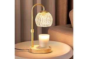 Dreamholder Candle Warmer Lamp, Glass Electric Wax Melter Lamp with Timer & Dimmer, Vintage Wax Warmer Adjustable Height for Various Sizes Scented Candles for Home Decor Gifts, 2x50W Bulbs,Gold