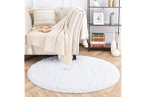 MARATIP Plüsch Teppich Rund,Flauschiger Teppich Rund, modernes Wohnzimmer, Kinder Mädchen,weicher und Flauschiger Teppich für das Schlafzimmer/Wohnzimmer/Kinderzimmer(Weiß,Ø 150 cm Rund)