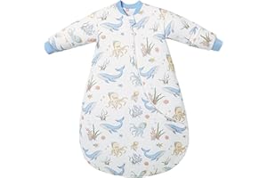 Chilsuessy Baby Sleeping Bag Winter with Removable Long Sleeve Organic Cotton Baby Sleeping Bag Small Children All-Year Sleeping Bag Pyjamas for Boys and Girls, Blue Underwater World / 2.5 Tog, 75-90
