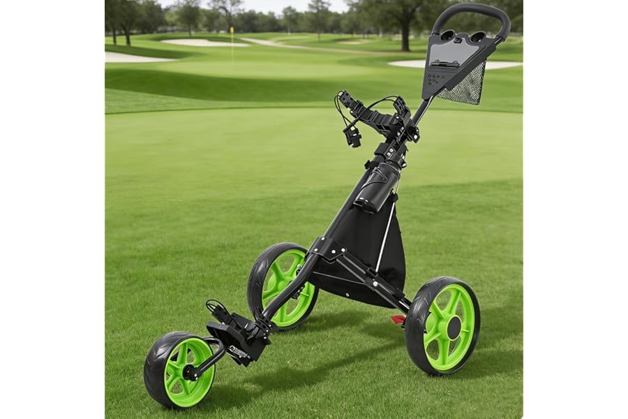 JoyCushy 3 Wheel Golf Trolley Folding Golfs Push Cart with Adjustable Height Handle, Lightweight Deluxe Golf Bag