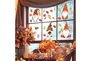 WandSticker4U® - 8 x obrazki na okno, słodkie śliczki + liście jesienne w kolorze pomarańczowym/czerwonym, samoprzylepne, naklejki na okno, wielokrotnego użytku, dekoracja na okno, na jesień, zimę,